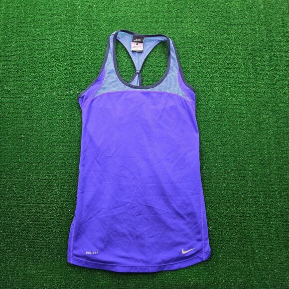Nike Tank Top Womens Small Blue Sleeveless Dri-Fit Racerback Mesh Gym Yoga - Picture 1 of 11